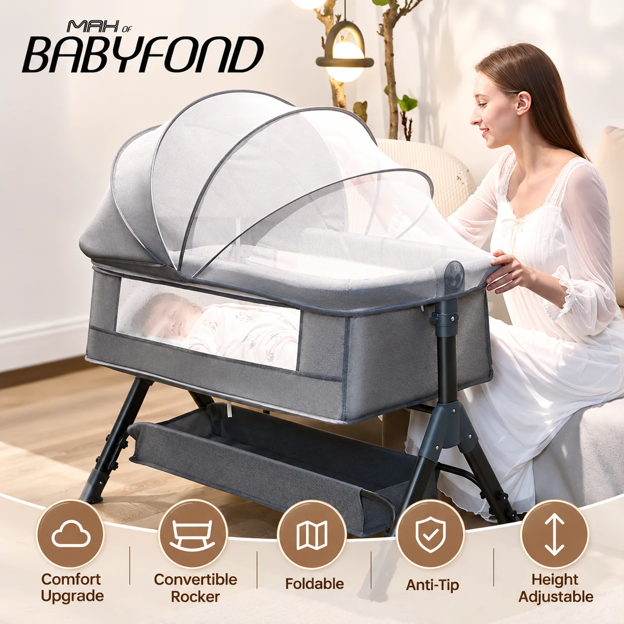 Babyfond Baby Crib Bb Children's Bed Crib Newborn Bed Splicing Bed Multi-functional Mobile Foldable