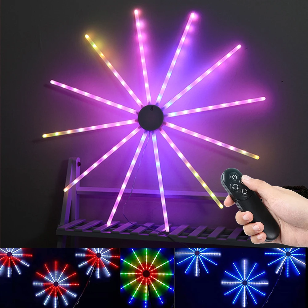 Tira de luces LED de fuegos artificiales RGB, luz de fuegos artificiales con Control remoto que cambia de Color de ensueño, 18 modos, decoración de Navidad para sala de estar, regalo