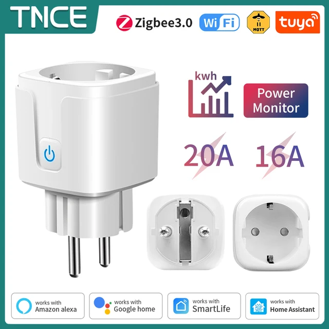 Gniazdko Inteligentne TNCE Tuya Wifi/Zigbee3.0 Wtyczka EU 16/20A Monitorowanie Zużycia Energii Zdalne Sterowanie Aplikacja Smart Life Sterowanie Alexa