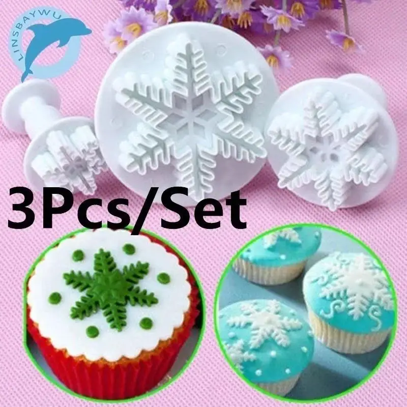 New 3Pcs Handmade Molds Snowflake Cake Decor Fondant Plunger Cutters Mold Mould Cookies Tools Silicone Molds Accessories