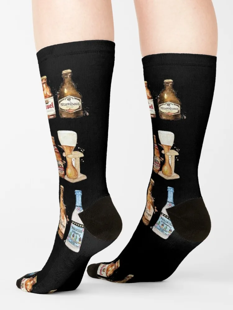 Calcetines cortos de acuarela para hombre y mujer, medias de Navidad, tipos de cervezas belgas