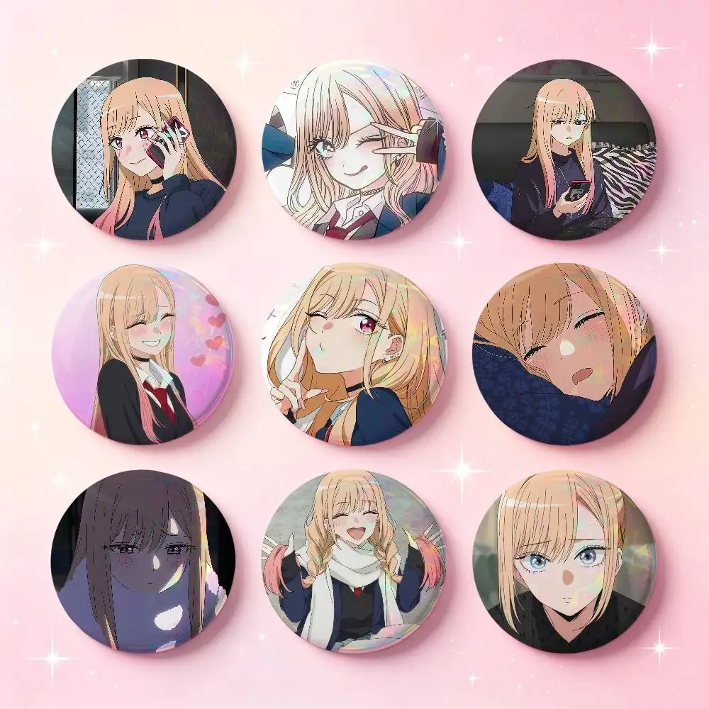 Cute Cartoon Girl Marin Kitagawa Badges 25 32 44 58 75 Mm Round Cosplay Pin Bag Decor Fans Collect Friends Gifts Brooch Souvenir