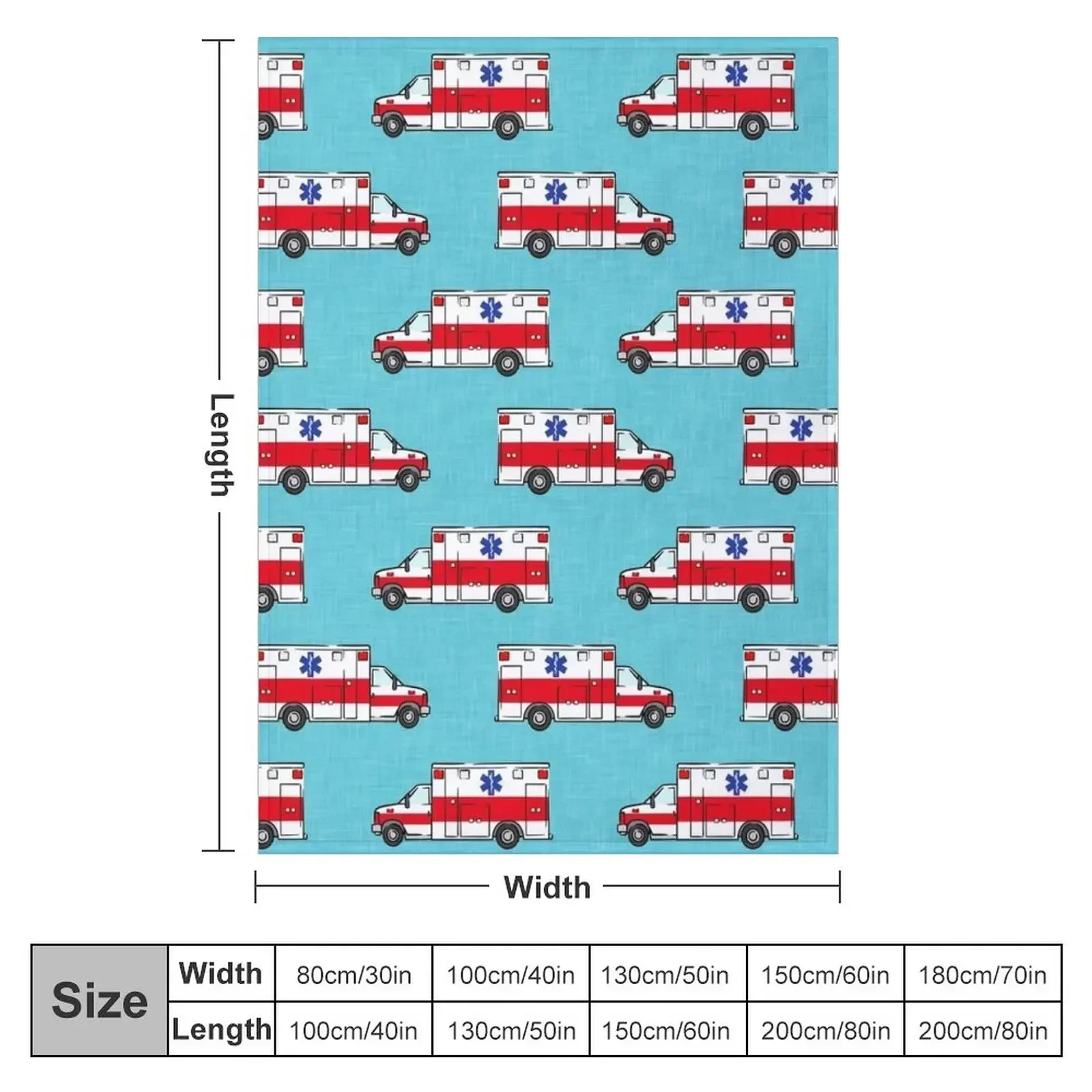 Ambulance on Teal Throw Blanket couch cozy soft plush fuzzy picnic outdoor blanket