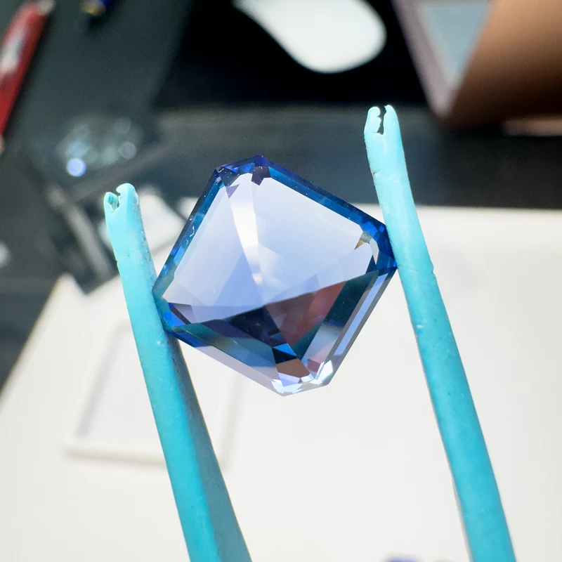 Quadratische Asscher-Saphire in Kornblumenblau, künstliche Edelsteine, verschiedene Formen wählbar, mit Zertifikat – Detail 5