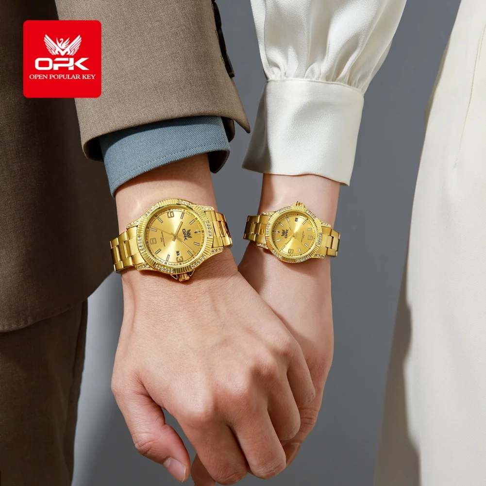 OPK 8184 Mens Ladies Watch Quartz Watch Waterproof Luminous Stainless Steel Automatic Date Sport Watch With Box Gifts Original