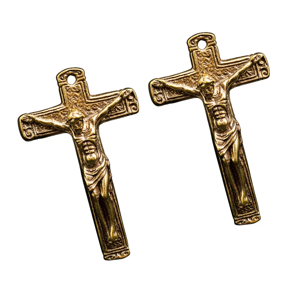 

2 pcs Vintage Cross Pendant Hanging Decor Fine Copper Craftsmanship Creative Keychain Ornament Bag Hanging Diy Key Ring Fashion