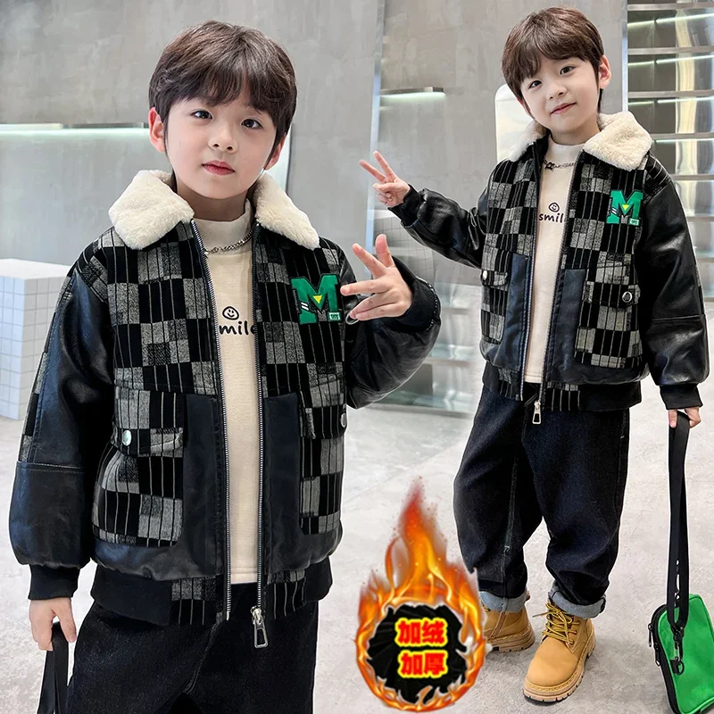 

НовыйДетский красивый осенне-зимний пуховик с утолщенным теплым кожаным пальто высокого качества; 4-15 лет