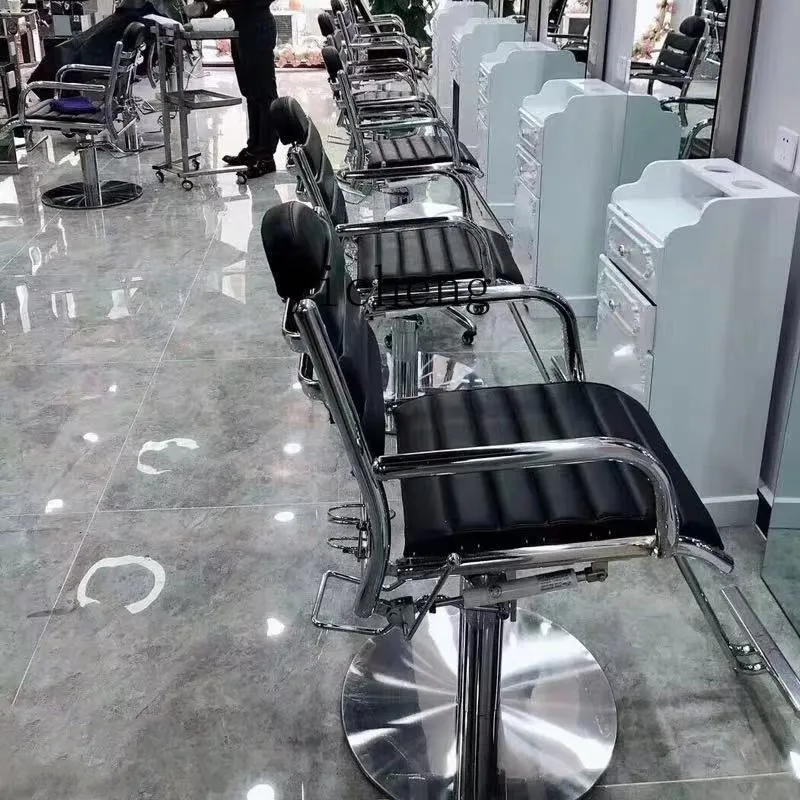 RWJ Hair Cutting Chair Lifting Japanese-Style Stainless Steel Rotating High-End Reclining Chair