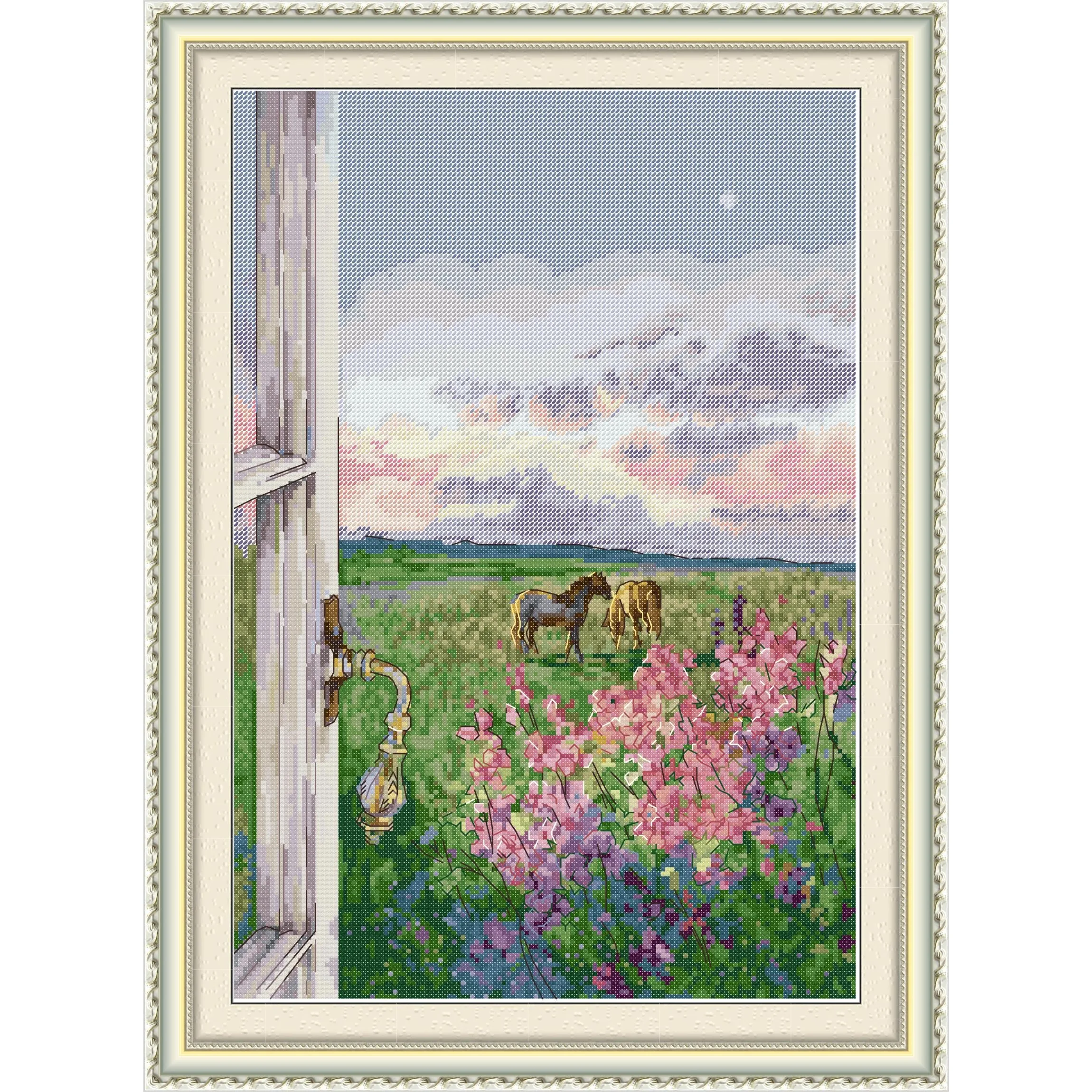 

Joy Sunday Pre-printed Cross Stitch Kit Easy Pattern Aida Stamped Fabric Embroidery Set-Landscape with Horses