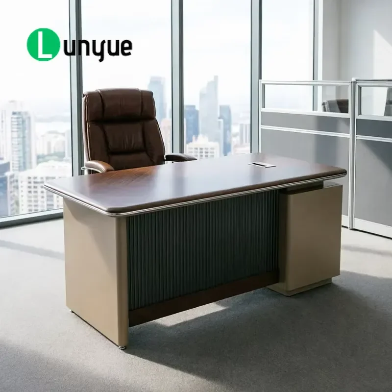 Modern Wooden Executive Desk with Storage Side Cabinet Manager Office Table Commercial Boss Furniture for Home Business