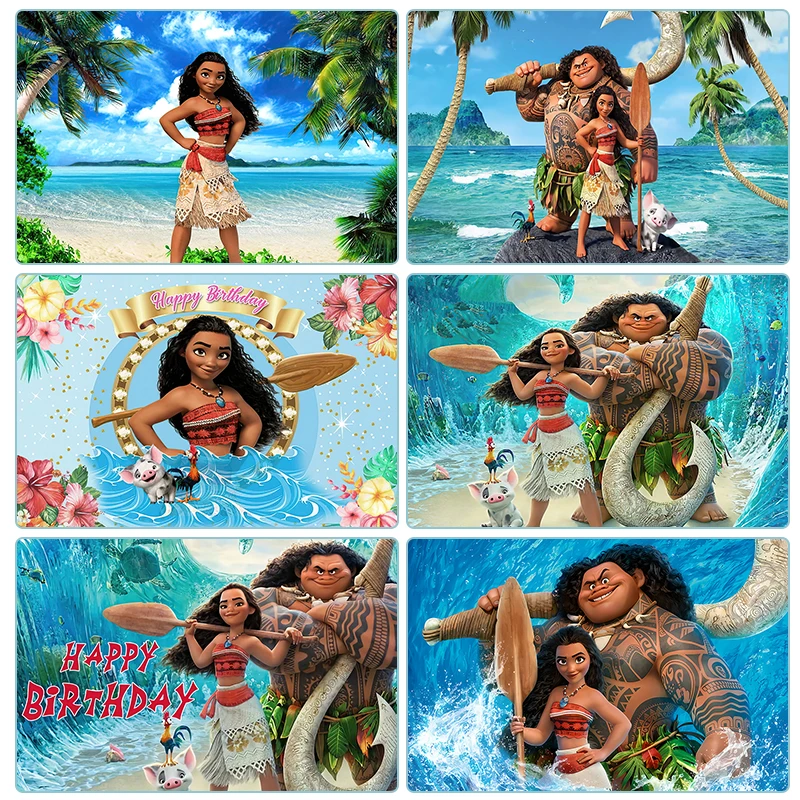 Disney Moana zdjęcie tło dziewczyna księżniczka na urodziny i bociankowe kreskówka Vaiana fotografia tło przyjęcie rekwizyty do dekoracji