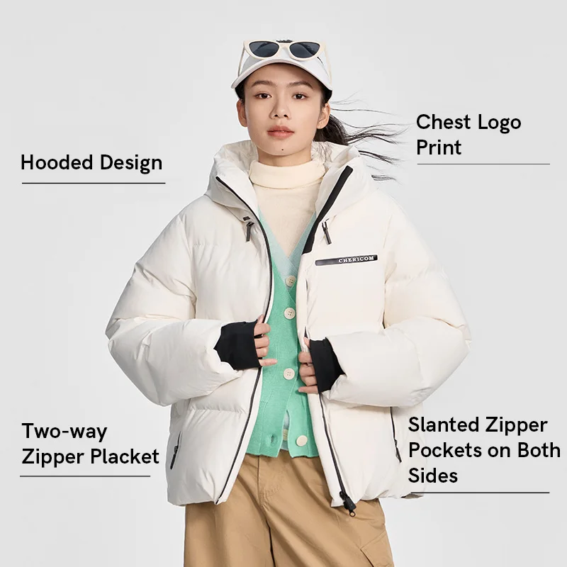 Chericom-Chaqueta de plumón de invierno para mujer, abrigos acolchados cálidos cortos con capucha, prendas de vestir exteriores, chaqueta acolchada ligera y sólida de ocio Y309095Y