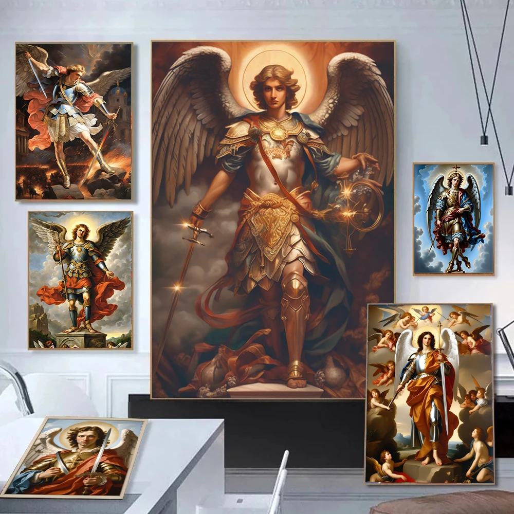 Affiche d'anges de la Renaissance avec une épée, peinture sur toile, art mural, impressions pour galerie, salon, décoration d'in