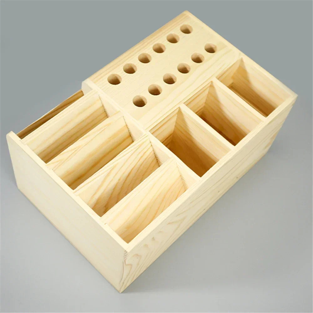 صندوق تخزين خشبي متعدد الوظائف مفك براغي ملاقط متعددة المقصورات سطح المكتب قرطاسية أقلام صغيرة علامات أدوات الفرش #2