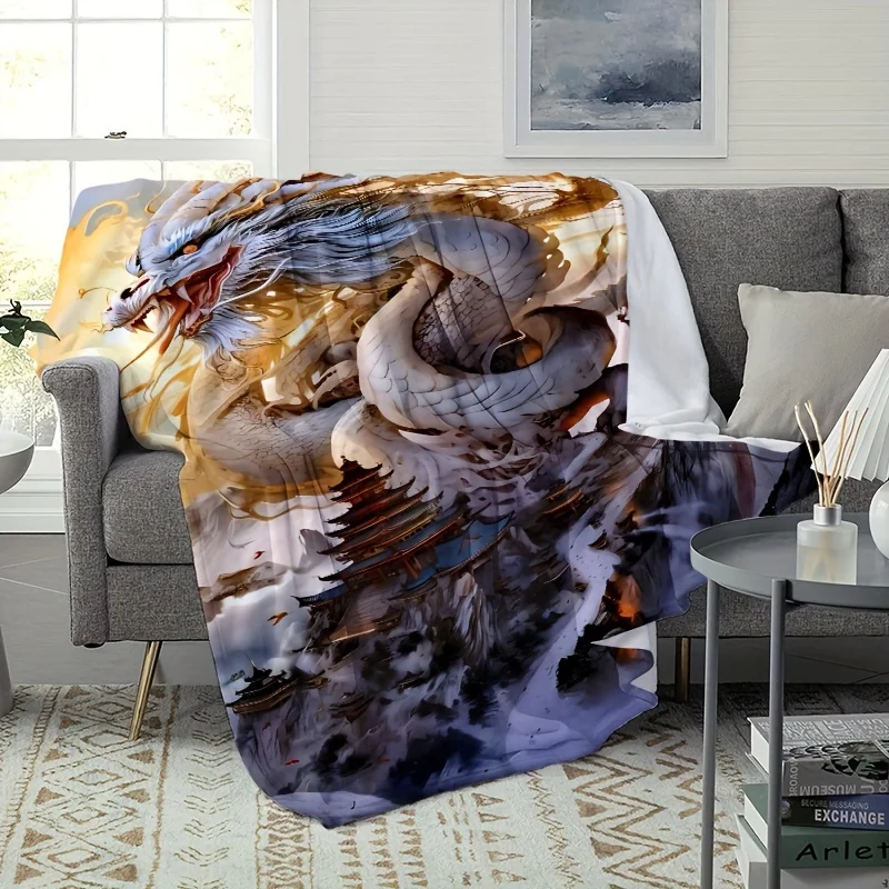 Majestic Dragon Fantasy Mural  Blanket Throw Mythological Art Print Luxury Cozy Home Decor Gift