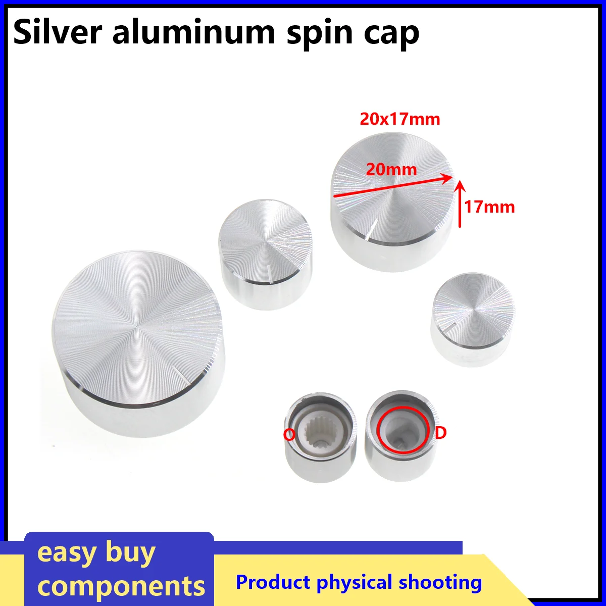 

2PCS1pcs SILVER Aluminum Alloy Potentiometer Knob Cap Encoder Volume Control Audio Knob for 6mm Knurled Shaft Knob FULL O D