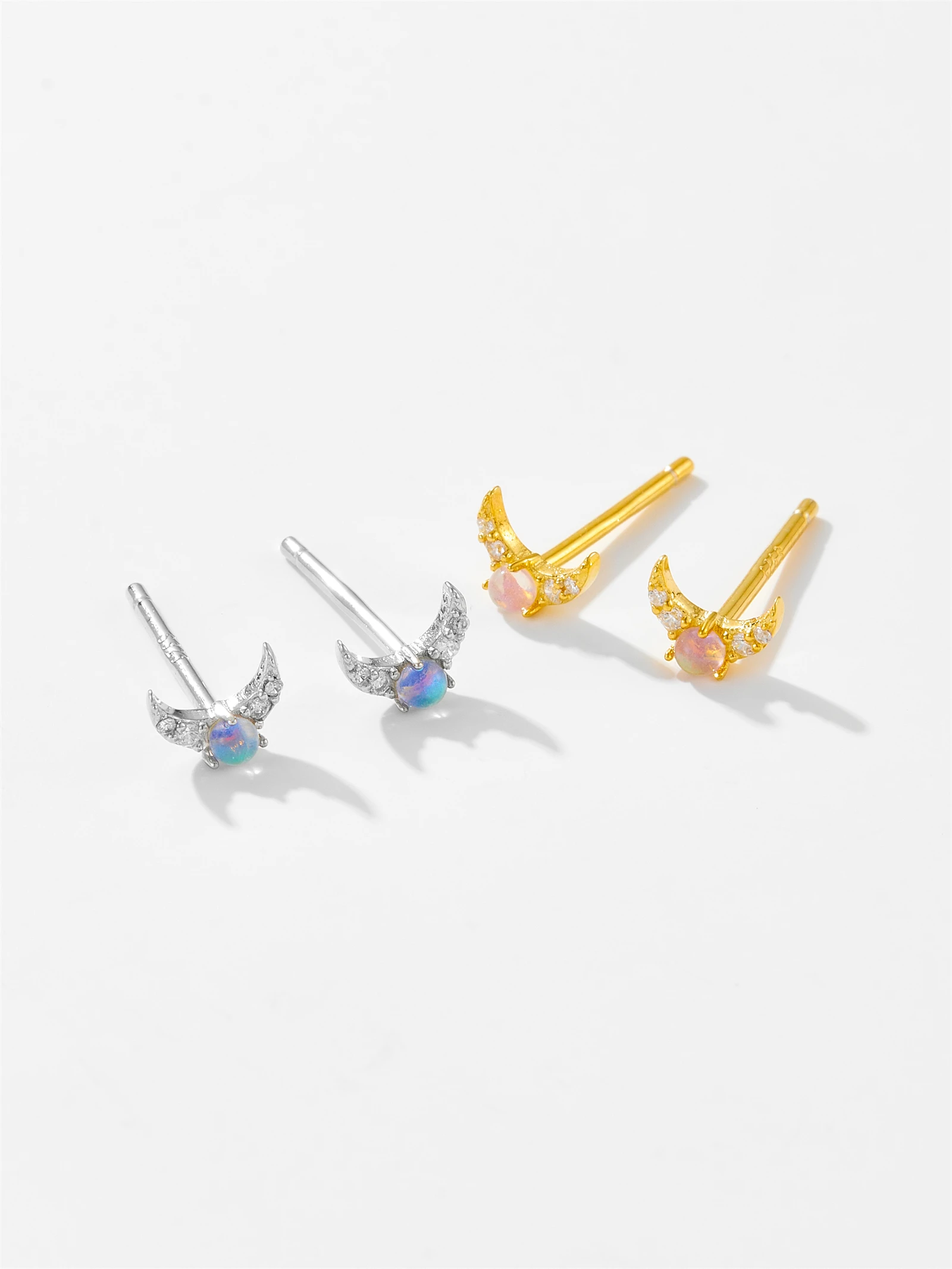 DPLAOPA 100% 925 Sterling Silver Gold Opals Moon Stud Earring Clips Piercing Women Jewelry 2024 Piercing Fine Jewels image 3