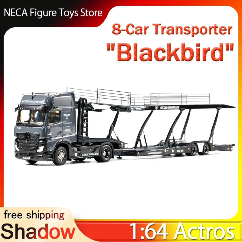 

Модель грузовика-автовоза Shadow Pro 1:64 Actros 4X2 с ливреей Blackbird, на 8 автомобилей, коллекционная, из литого сплава