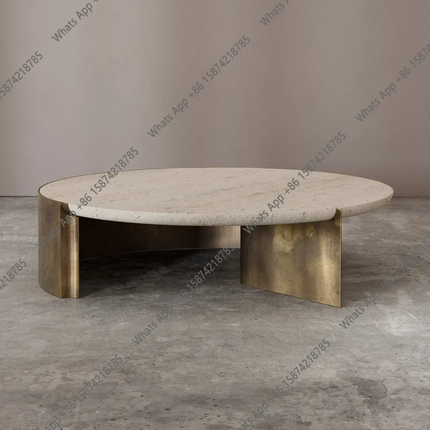 X Italian Minimalist Light Luxury Travertine Coffee Table Designer High-end Custom Round Coffee Table Modern Simplicity