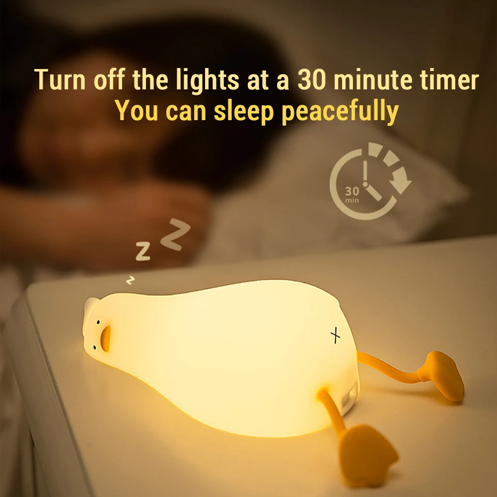 Dimmable Duck Night Light para Amamentação Kids Room, LED Silicone Duck Lamp, abajur, USB recarregável, deitada plana, 3 Nível