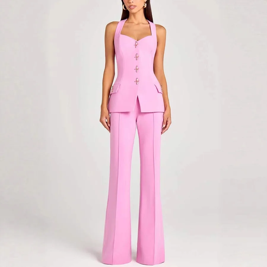 

Fashion Temperament Slim Pants Sets Women Elegant Solid Color Sleeveless Vest Long Sleeve Blazer Trousers Three-piece Set Female