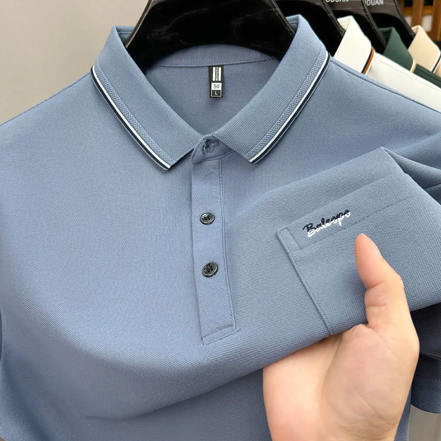 New Men's Polo Shirt with Pocket Embroidery, Sporty Casual Golf Style, Available in Multiple Colors