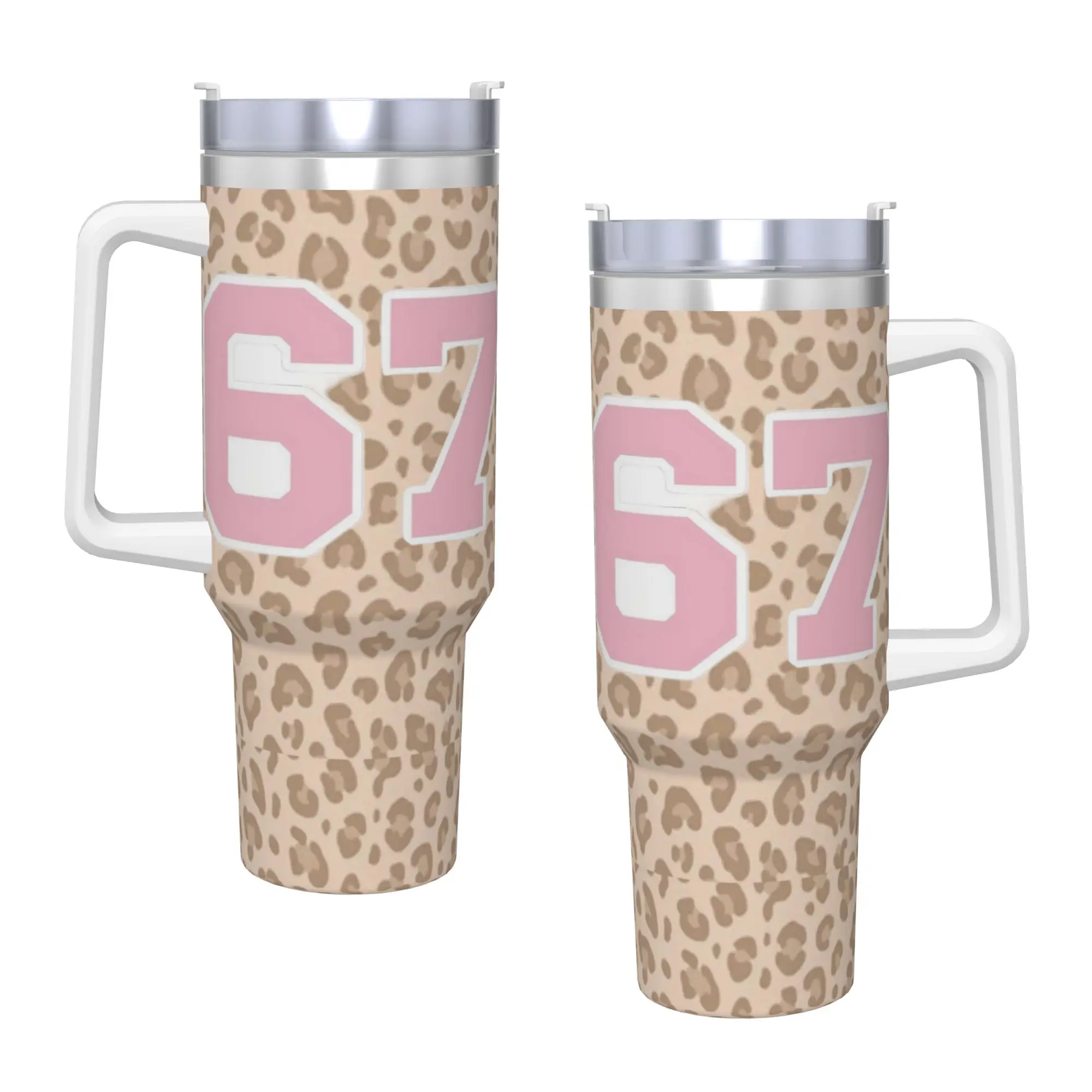 67 Six Seven Meme Leopard Stainless Steel Tumbler Driving Coffee Mug With Straws and Lid 40oz Car Mugs Cold and Hot Water Bottle