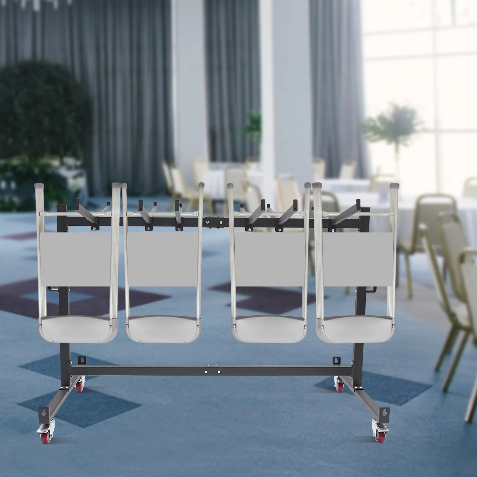 عربة كرسي قابلة للطي شديدة التحمل |   يحمل 42 كرسيًا |   عربة أدوات مقاس 34 × 71 × 45 بوصة مع 4 عجلات