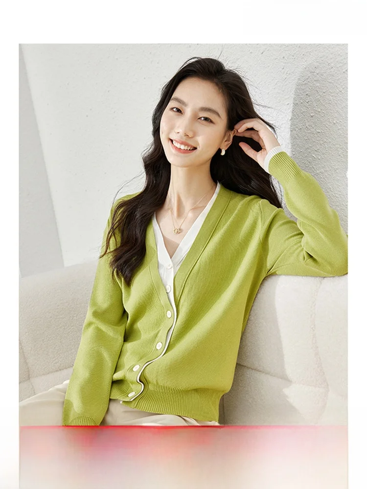 

Женский вязаный топ Ele V-Neck: модный кардиган на пуговицах из полиэстера с длинными рукавами, осень 2025, новинка, эффект стройности