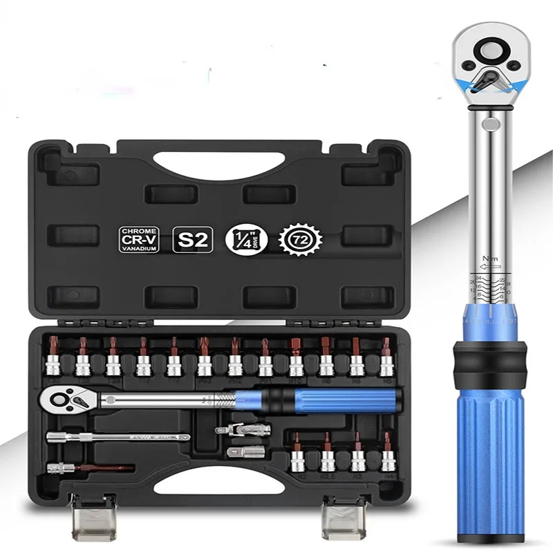 

Torque Wrench Set 15Pcs 1/4" 2-24Nm Bike Allen Key Tool Socket Spanner Bicycle Repair Kit