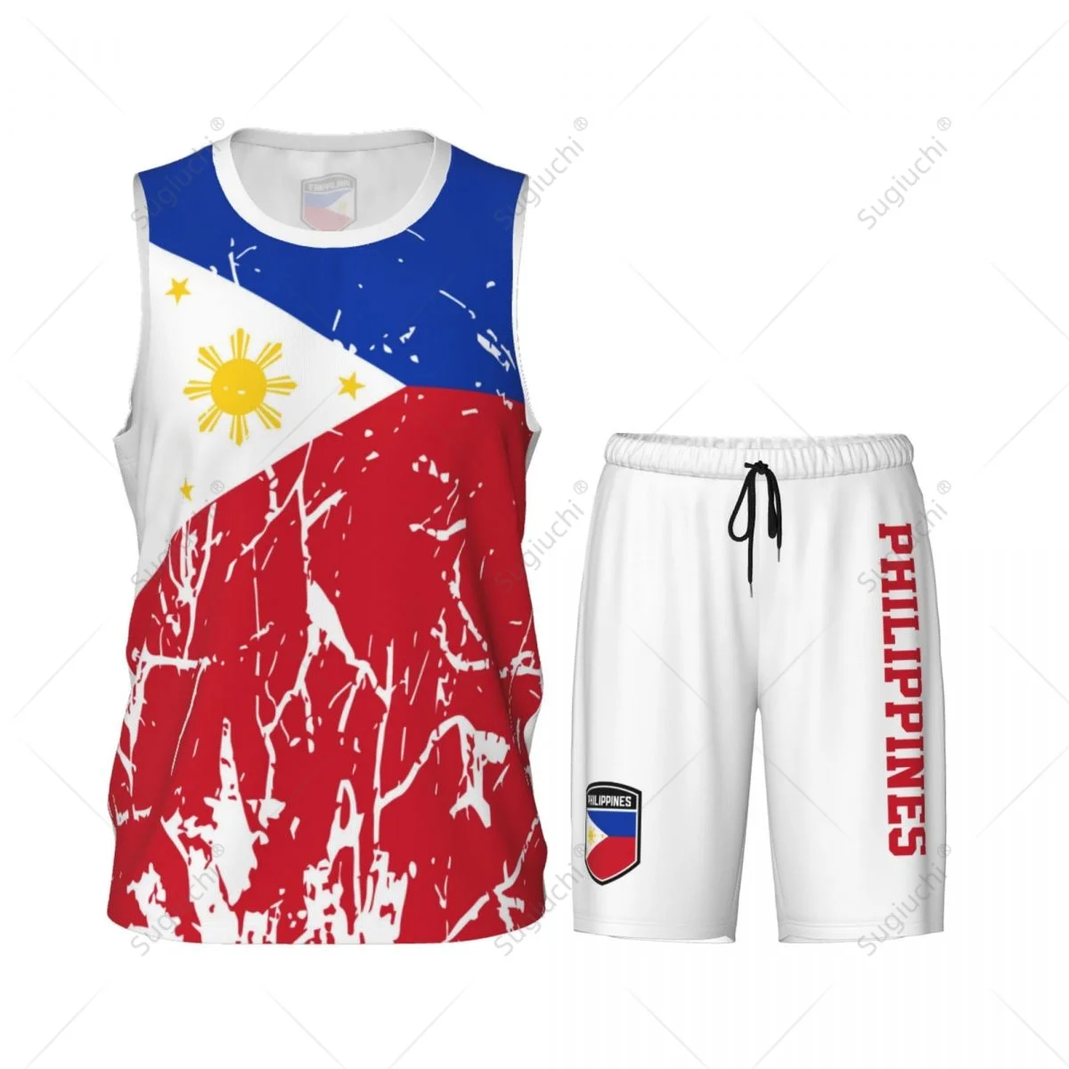 Team-up Philippines Flag Grain Men Basketball Jersey Set Shirt & Pants Sleeveless Custom Name Nunber Exclusive