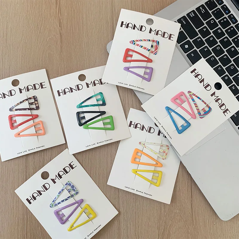 

Colorful Triangle BB Clips Set Basic All Match Kids Side Bangs Clips Printed Cute Daily Hair Accessories for Girls Toddlers