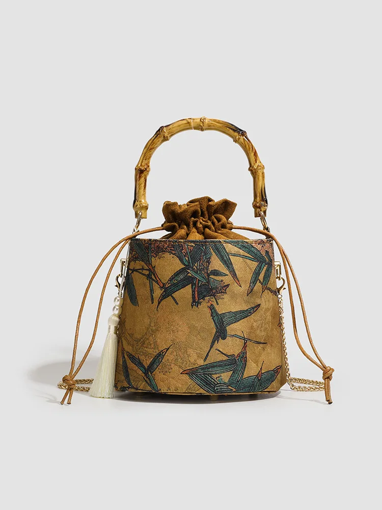 

Новая сумка-ведро в китайском стиле из бамбука 2026 года, ретро-сумка с кисточками в китайском стиле, для ношения на одном плече и через плечо, в комплекте с чонсамом