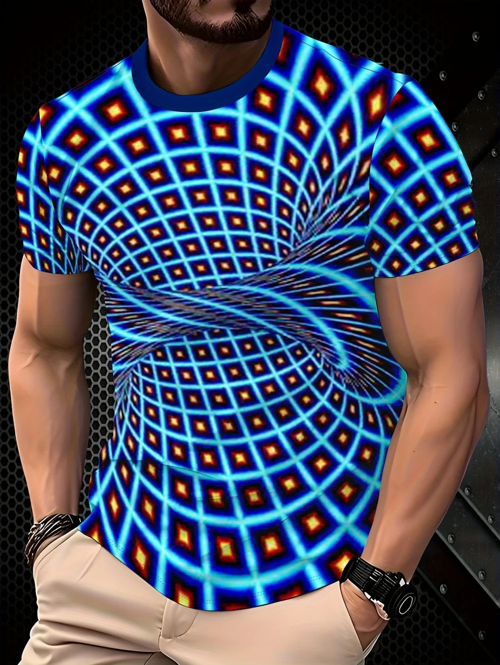 2026 Fashion Men's Short Sleeves T-Shirt 3D Optical Illusion Print Tops Tees Casual Round Neck T-Shirts Plus Size Men's Clothes