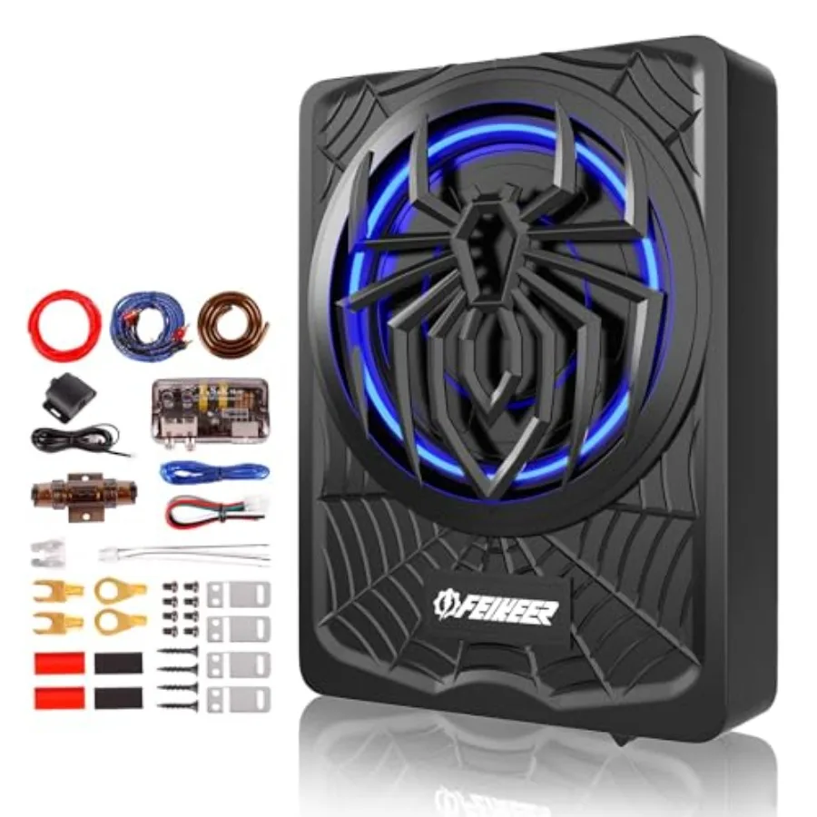 Under Seat Subwoofer For Car Audio, 10 Inch 1200W Powered Subwoofer With Built In Amplifier, Black, Compact Design For Tight Sp