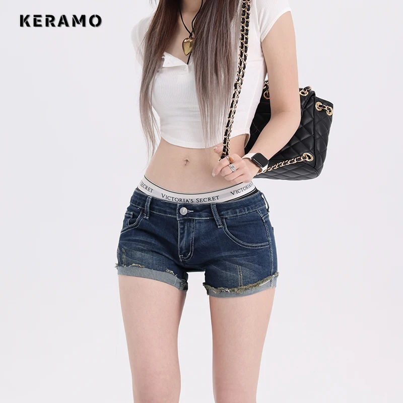 

Korean Y2K Harajuku High Waist Street Style Fashion Shorts 2024 Summer Women's Sexy Hotsweet Slim Fit Burr Edge Denim Shorts