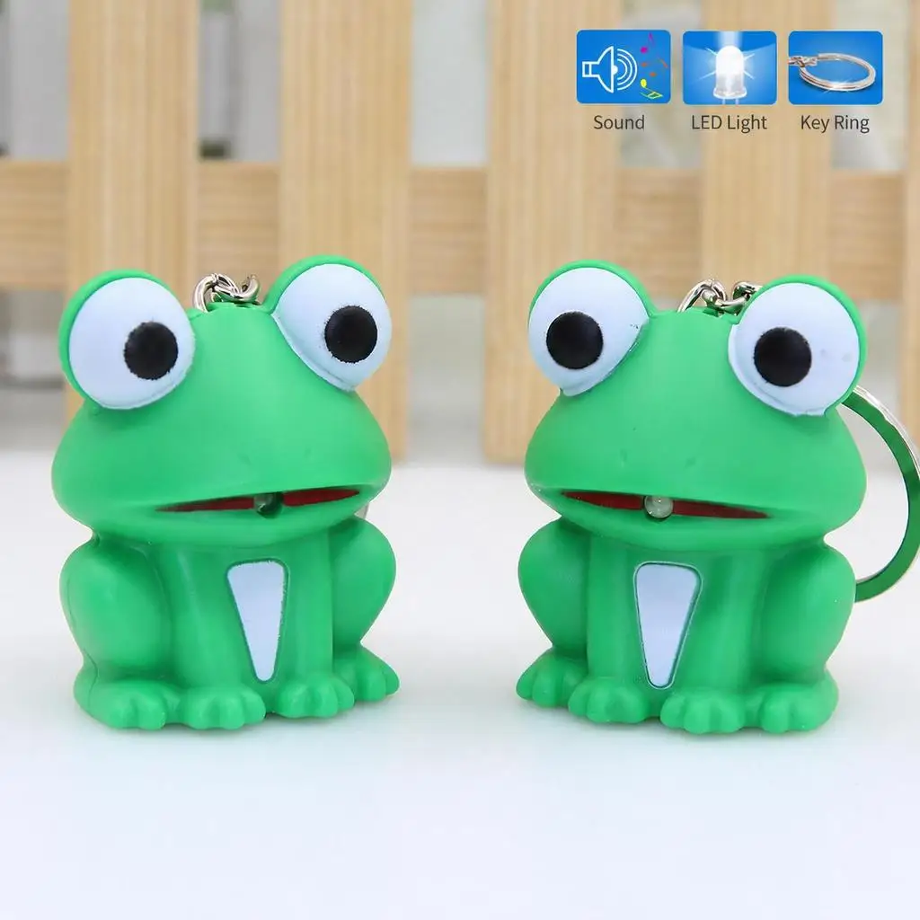 Cute Frog LED Sound Keychain Mini Flashlight Sound Effect Cartoon Frog Stylish Bag Charm Everyday Carry Decorative Ornament