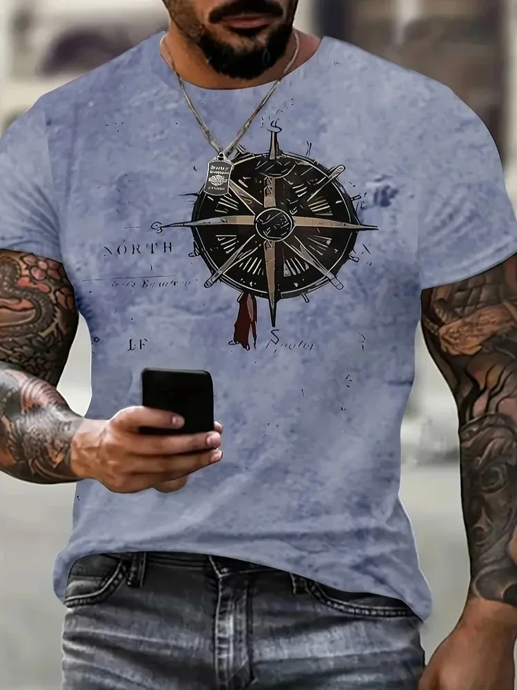 New Men\'s Short Sleeve Vintage Style Printed Large Size Short Sleeve T-Shirt Fashion Creative Breathable Comfortable Summer