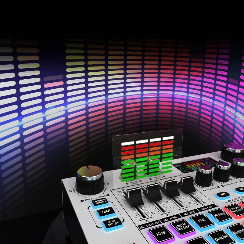 Game audio mixer interface, live sound card with Bluetooth, 48V phantom power for live podcasts