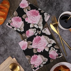 Servilleta de papel con estampado de Flores Negras, Mantel Individual de 2 capas, estilo chino, pulpa de madera pura, decoración de fiesta, 20 piezas/pac, 33x33cm, nuevo