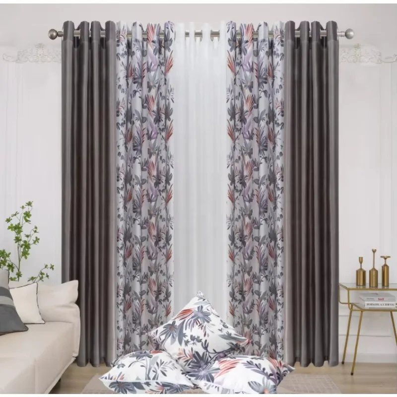 Curtain factory floral printing luxury quality window curtain with pillow cover ready made  for home  christmas decors