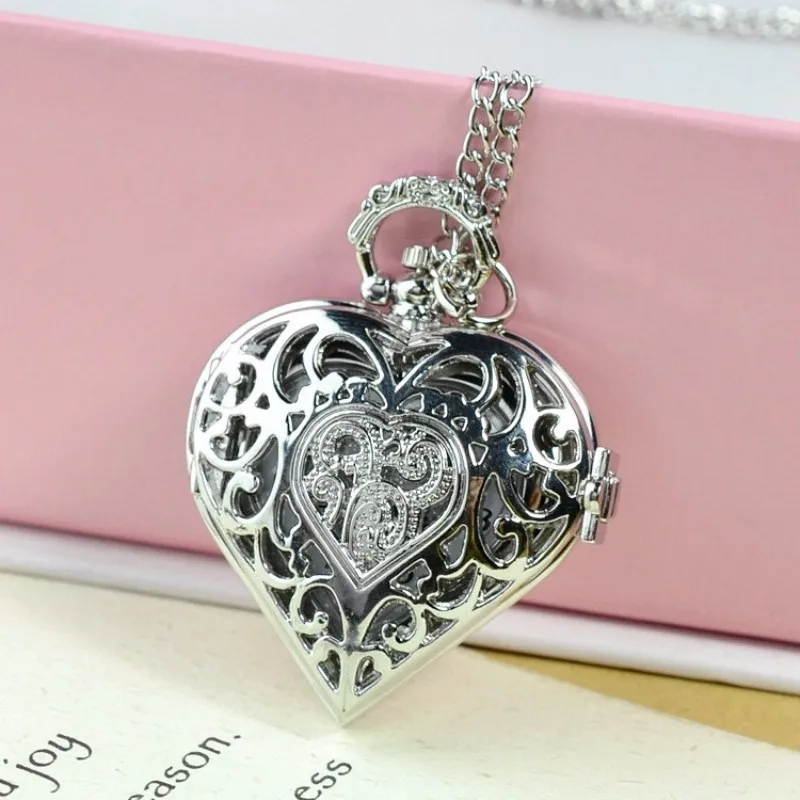 Elegante Reloj De Bolsillo Romántico En Forma De Corazón Para Mujer, Diamante, Cuarzo, Kraag, Regalo De Recuerdo Para Niñas