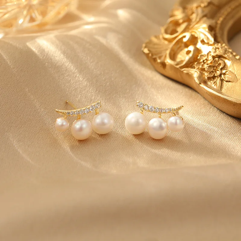 أقراط اللؤلؤ بإبرة فضية S925 للنساء، مجوهرات عصرية فرنسية بسيطة وخفيفة فاخرة