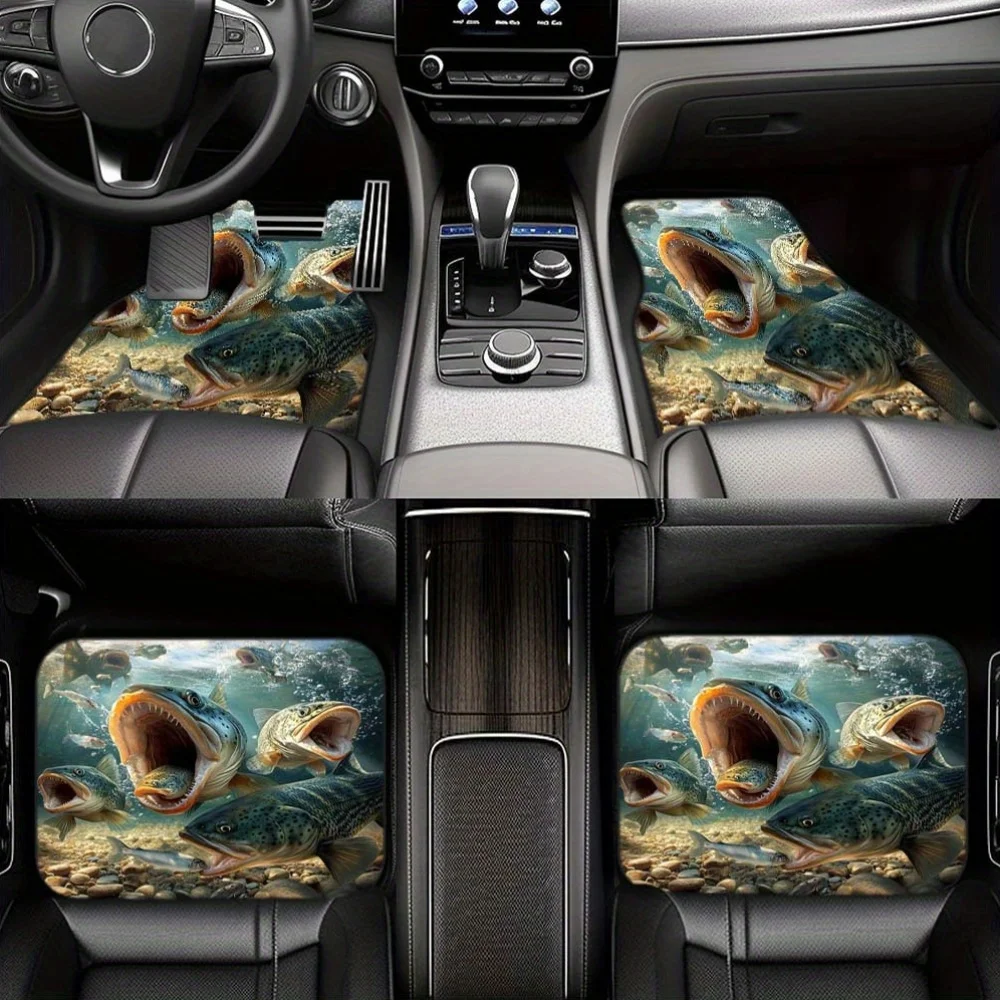 4pcs Fishing Enthusiasts Car Floor Mats, Stylish Car Interior For Compact Cars, Vans, SUVs And More Suitable For Gifting Relativ