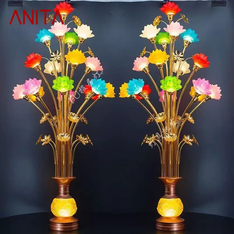 

ANITA Colored LED Lotus Table Lamp For Buddha Lamp Household Buddha Hall Lamp Glass Lamp Temple Worship Buddha Front Lamp