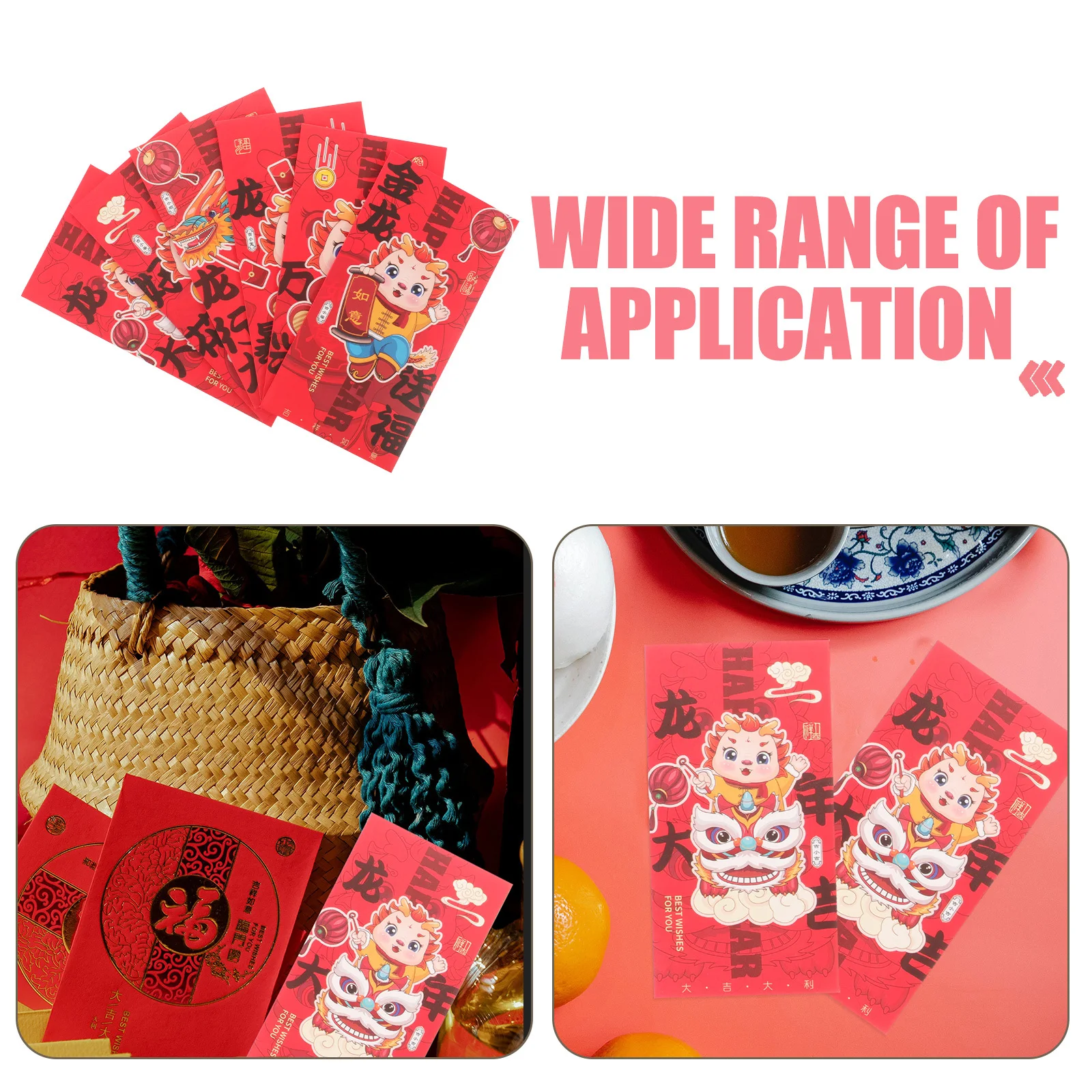 

6Pcs Cute Chinese New Year Red Envelopes 2024 Dragon Theme Money Pouches for Holiday Gifts Festive Party Decoration Supplies