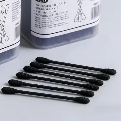 Disposable Double-Ended Black Cotton Ear Swabs Earpick for Blackhead Removal Makeup Cleaning Dirt Removal Ear Cleaning Tool Pack
