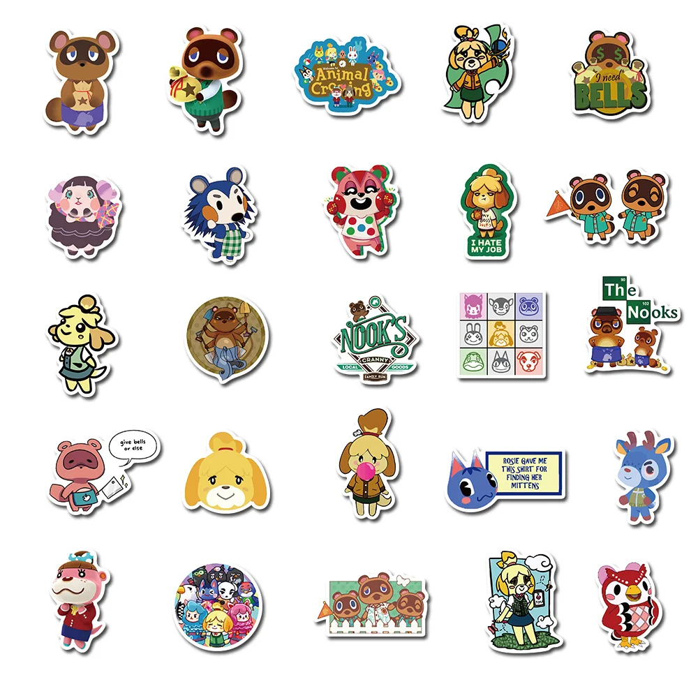 50Pcs Classic Game Animal Crossing: New Horizons Stickers Cute Cartoon Graffiti Sticker Decals for Suitcase Diary Bike