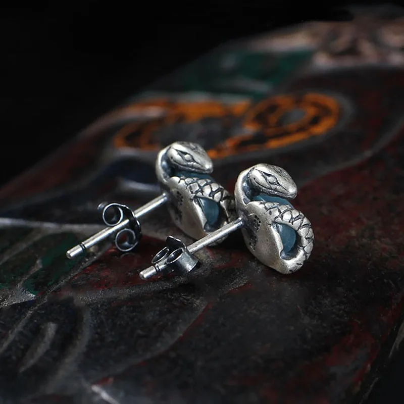 1Pair New In Fashion Vintage Punk Silver Color Snake Ear Stud Copper Piercing Earrings For Women Men Jewelry Accessories - view 3