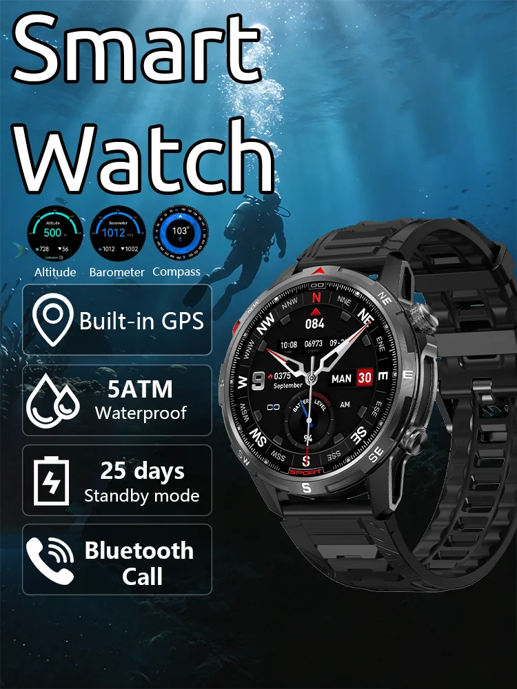 Smart Watch for Men Built-in GPS Flashlight Compass 5 Smart Watch for Men Built-in GPS Flashlight Compass